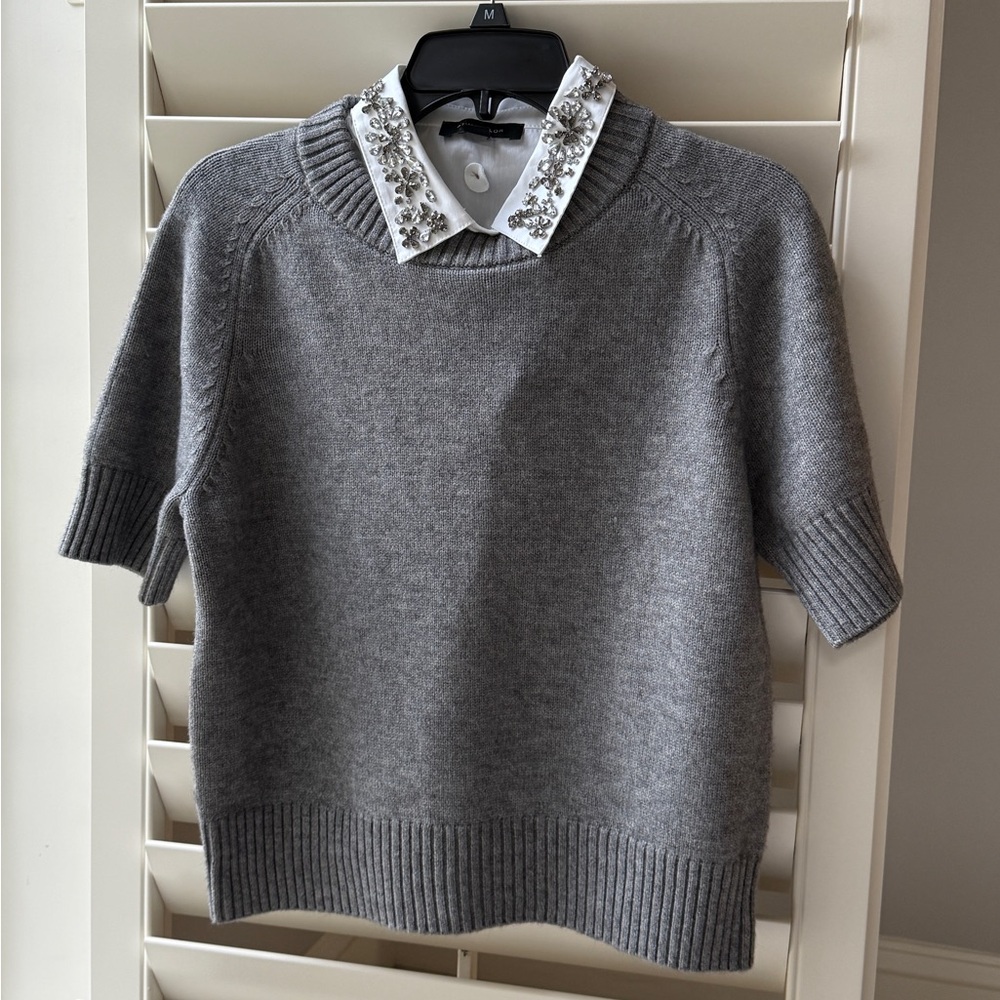Gray Sweater with Embellished Collar
